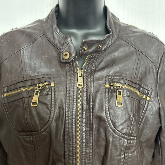 Guess Dark Brown Leather Jacket - Picture 2 of 6